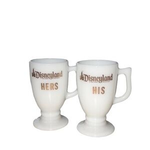 Disneyland Vintage White‎ Gold His & Hers Milk Footed Mugs Set